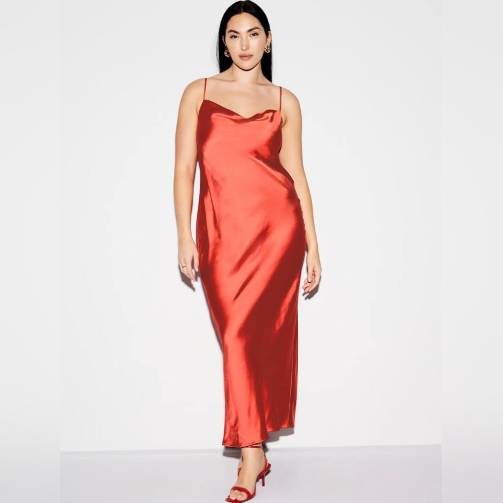 NWT The Occasion by Old Navy Satin Cowl Neck Maxi Dress XL Coral Red